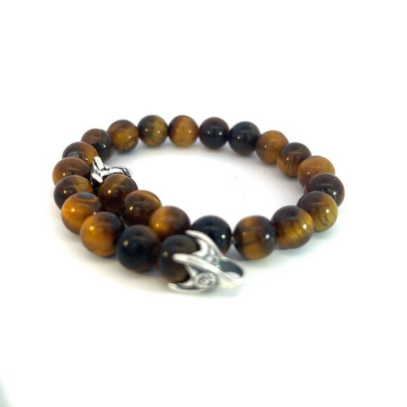 David Yurman Tiger Eye Prayer Bead Bracelet 8.5" Sterling Silver Estate DY537 - Picture 5 of 7